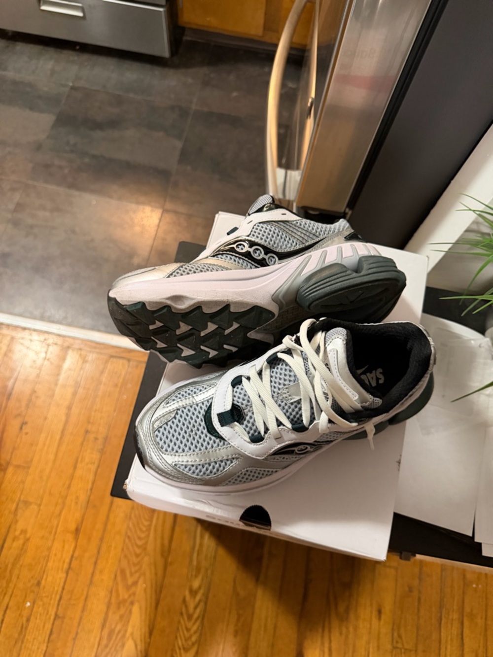 Saucony Women's Silver & Green Mesh Platform Sneakers - Picture 2 of 2